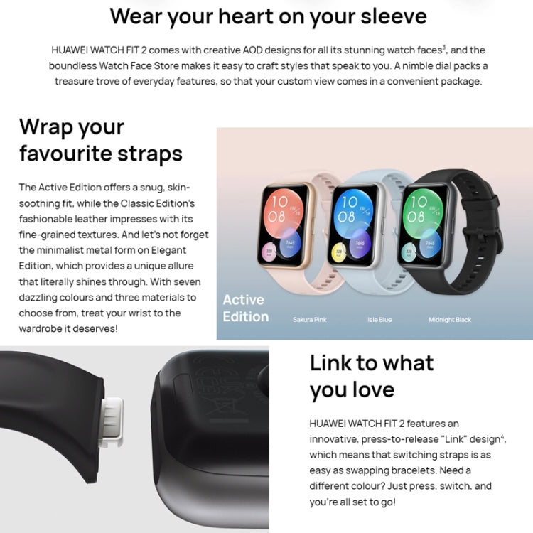 Original Huawei WATCH FIT 2 Smart Sports Watch, Black, White Original Huawei WATCH FIT 2 Smart Sports Watch, Black, White